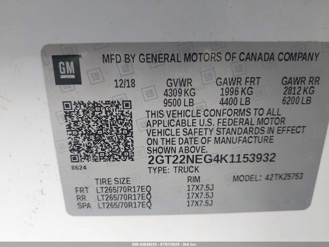 GMC l96 - sfi, e85 max, iron, gm 2019 2GT22NEG4K1153932 Image 9