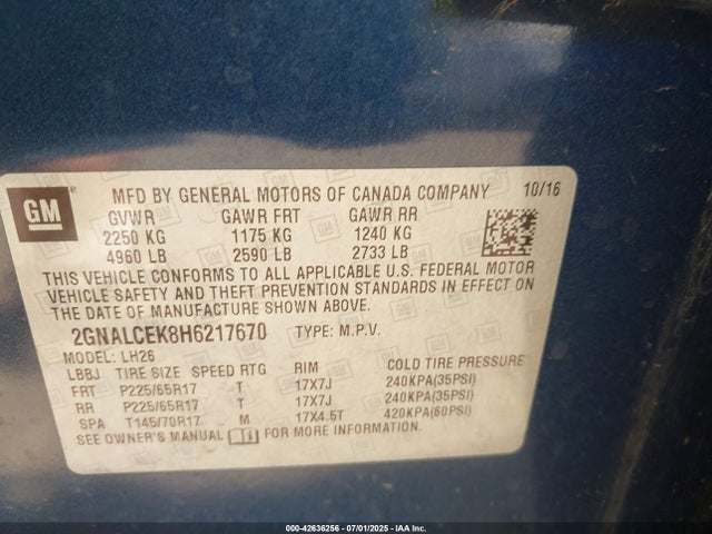 Chevrolet lea - sidi: spark ignited direct injection, e85 max, alum 2017 2GNALCEK8H6217670 Image 9