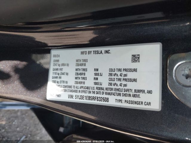 2024 TESLA MODEL 3 5YJ3E1EB5RF832608 Photo 8