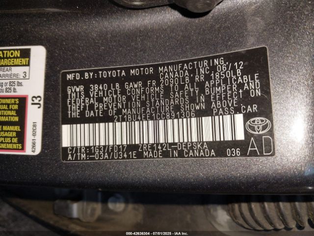 2012 TOYOTA COROLLA 2T1BU4EE1CC891306 Photo 8