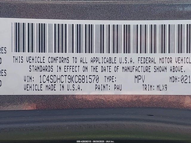 Dodge Durango 2019 1C4SDHCT9KC681570 Image 9