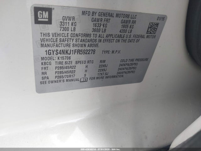 2015 CADILLAC ESCALADE 1GYS4NKJ1FR592278 Photo 8