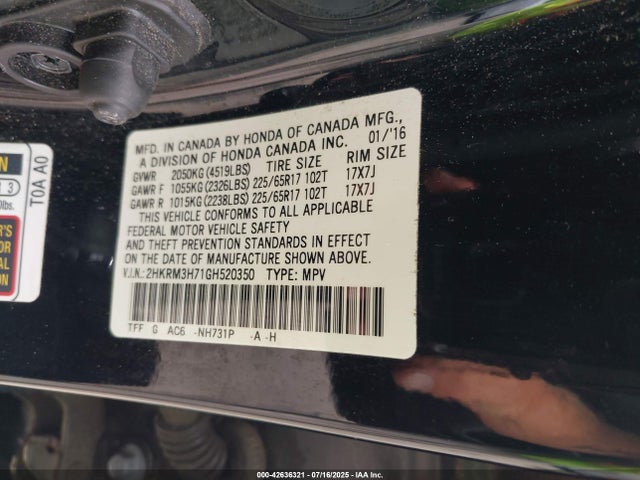 2HKRM3H71GH520350 Honda k24w9
