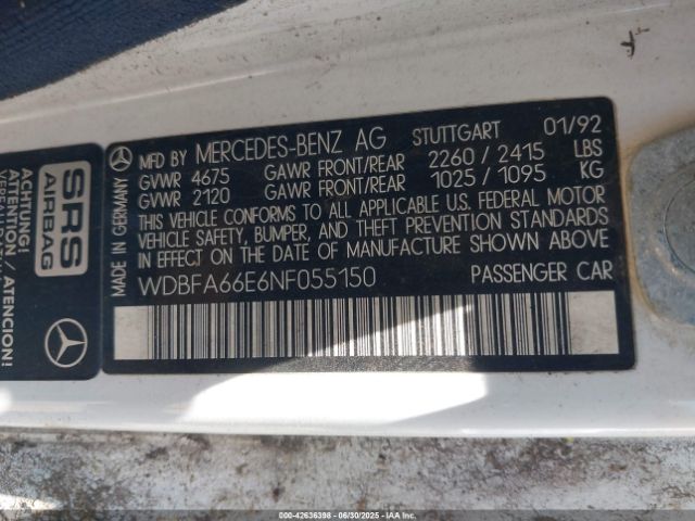 1992 MERCEDES-BENZ 500 WDBFA66E6NF055150 Photo 8