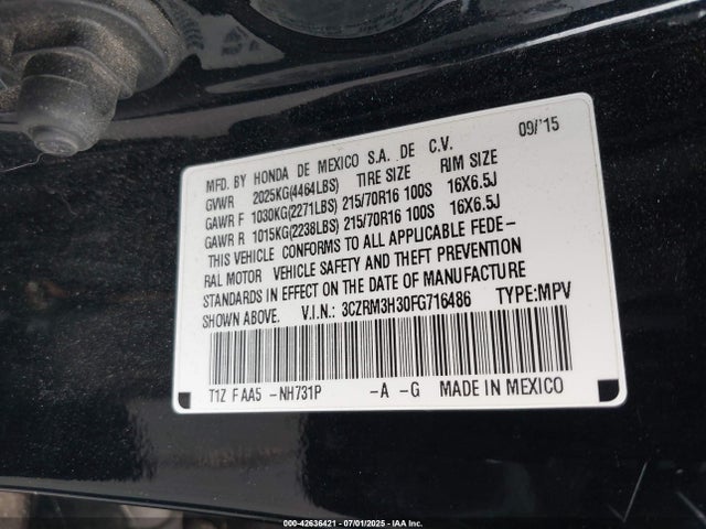 3CZRM3H30FG716486 Honda k24w9/k24v1