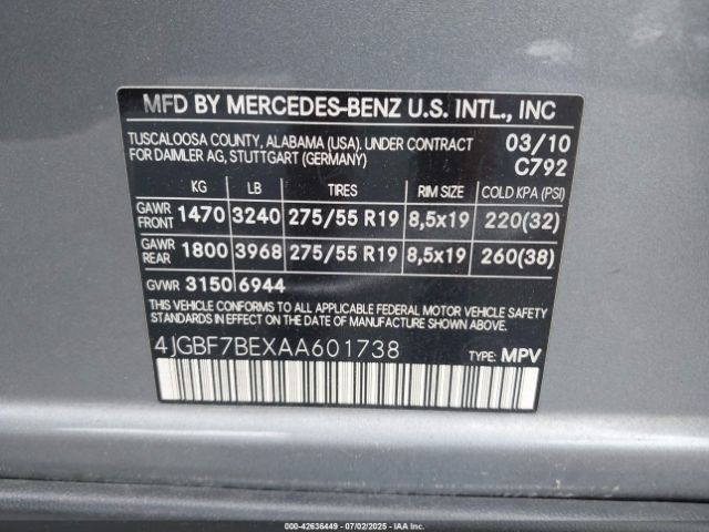 2010 MERCEDES-BENZ GL 450 4JGBF7BEXAA601738 Photo 8
