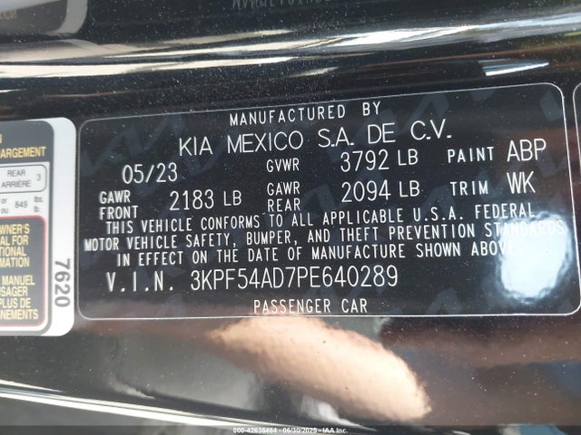 3KPF54AD7PE640289 KIA mpi nu
