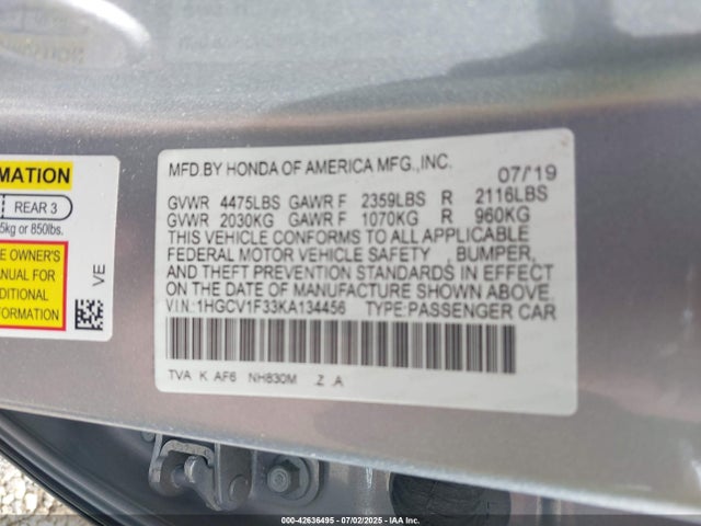 1HGCV1F33KA134456 Honda l15be