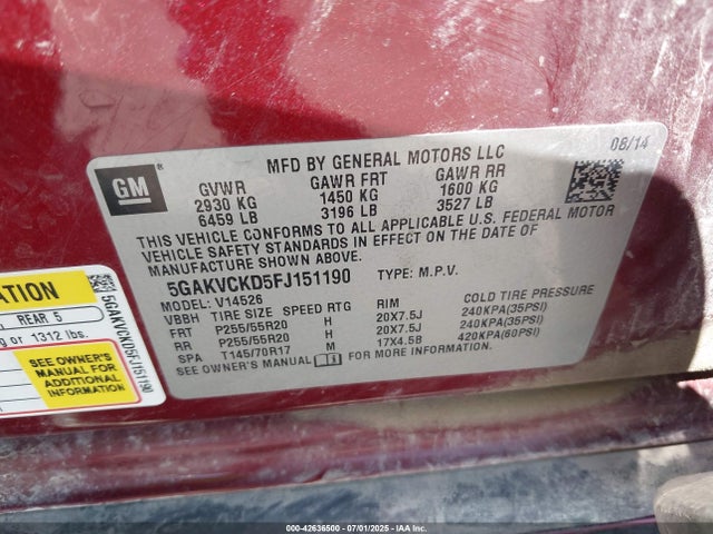 5GAKVCKD5FJ151190 Buick llt
