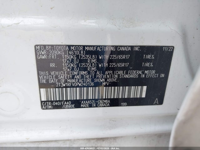 2T3W1RFV0PW240136 Toyota a25a-fks