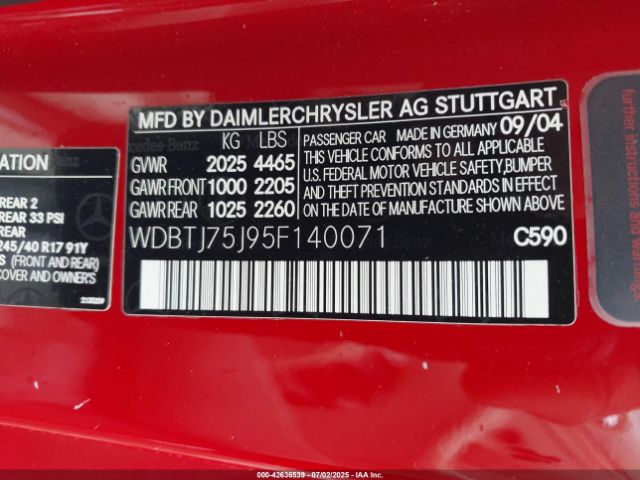 2005 MERCEDES-BENZ CLK 500 WDBTJ75J95F140071 Photo 8