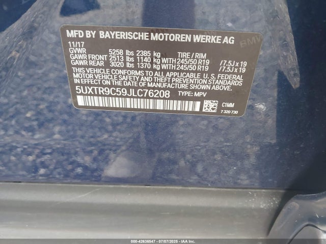 5UXTR9C59JLC76208 BMW X3