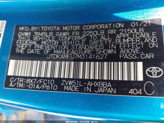 2021 TOYOTA PRIUS JTDKAMFU7M3141627 Photo 8