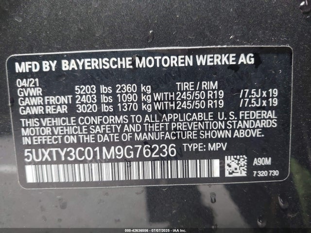 5UXTY3C01M9G76236 BMW X3