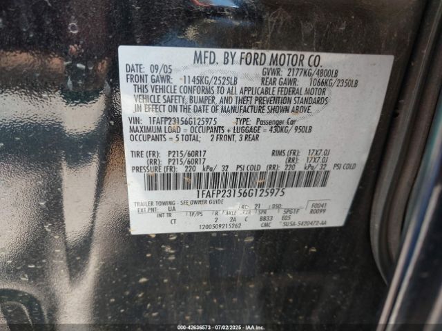 2006 FORD FIVE HUNDRED 1FAFP23156G125975 Photo 8