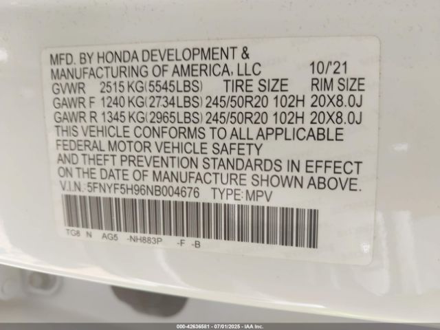 2022 HONDA PILOT 5FNYF5H96NB004676 Photo 8