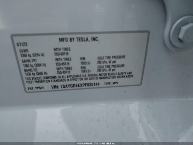 2023 TESLA MODEL Y 7SAYGDEEXPF835144 Photo 8