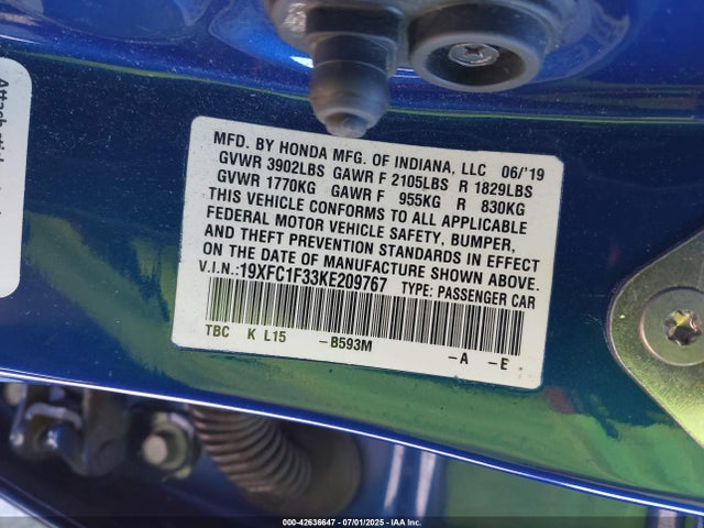 Honda l15b7/l15by 2019 19XFC1F33KE209767 Image 9