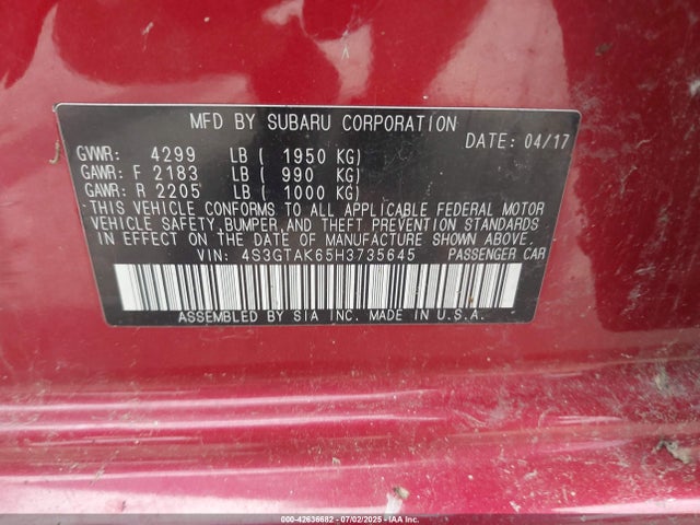 4S3GTAK65H3735645 Subaru na