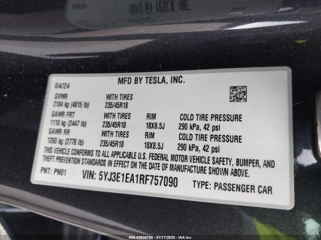 2024 TESLA MODEL 3 5YJ3E1EA1RF757090 Photo 8