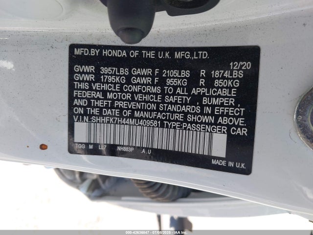 SHHFK7H44MU409581 Honda l15ba