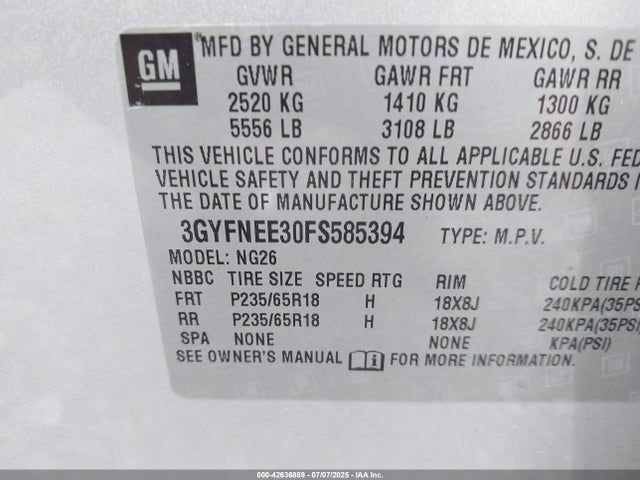 2015 CADILLAC SRX 3GYFNEE30FS585394 Photo 8