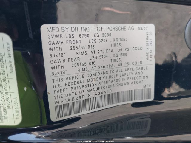 2008 PORSCHE CAYENNE WP1AB29P18LA34449 Photo 8