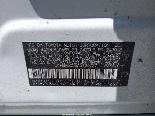 2010 LEXUS IS 250 JTHBF5C25A5124737 Photo 8