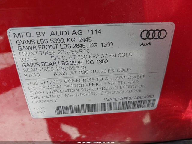 WA1LFAFP3FA067050 Audi 2.0t