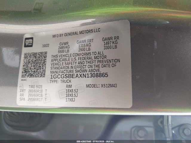 1GCGSBEAXN1308865 Chevrolet lcv