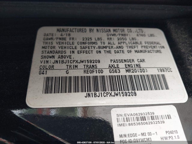 JN1BJ1CPXJW159209 Nissan ROGUE SPORT