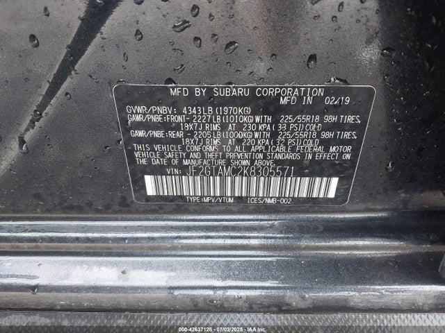 JF2GTAMC2K8305571 Subaru naturally aspirated