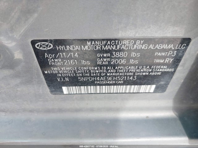 Hyundai dohc mpi nu 2014 5NPDH4AE9EH521143 Image 9