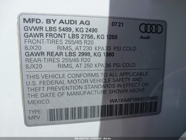 WA1BAAFY6M2129860 Audi Q5