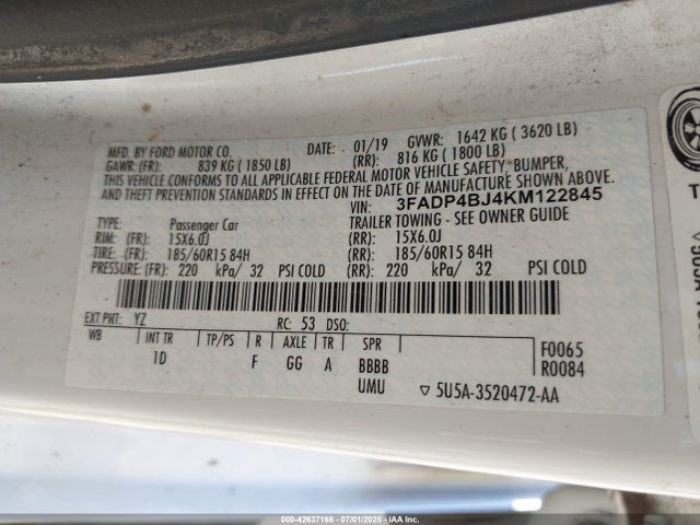 3FADP4BJ4KM122845 Ford 2019