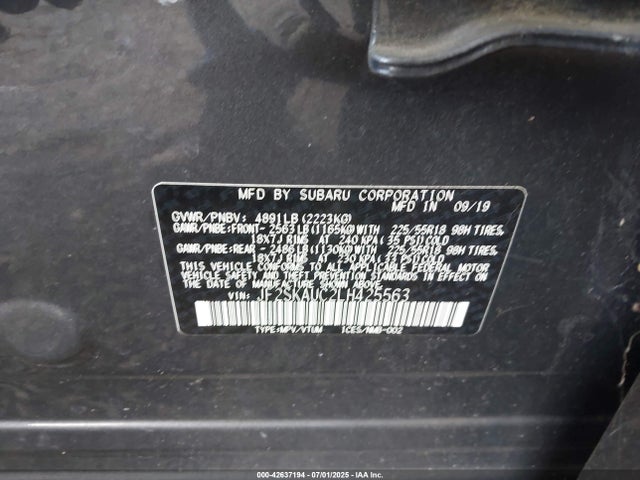 JF2SKAUC2LH425563 Subaru naturally aspirated u5