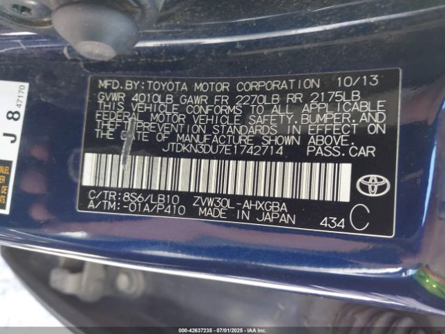 2014 TOYOTA PRIUS JTDKN3DU7E1742714 Photo 8