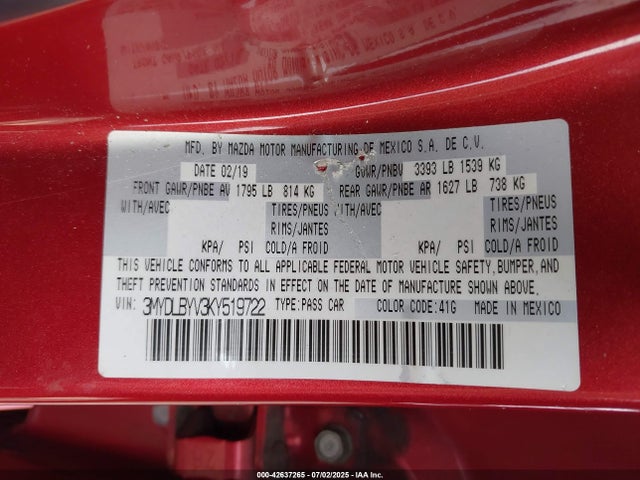 3MYDLBYV3KY519722 Toyota p5v