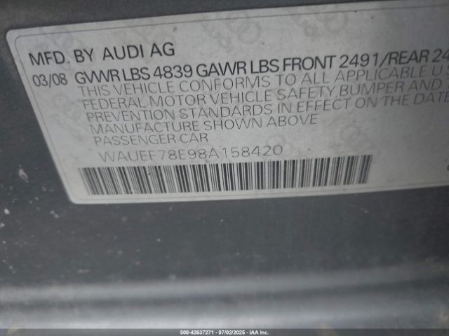2008 AUDI A4 WAUEF78E98A158420 Photo 8