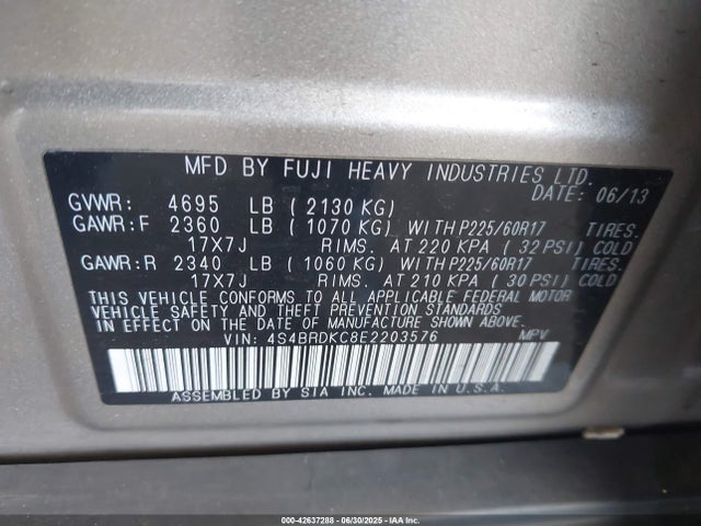 Subaru 3.6na u5 2014 4S4BRDKC8E2203576 Image 9