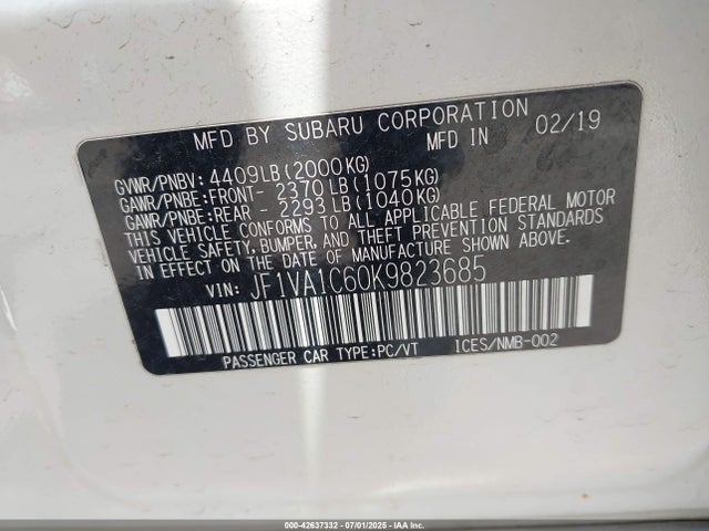 JF1VA1C60K9823685 Subaru dib