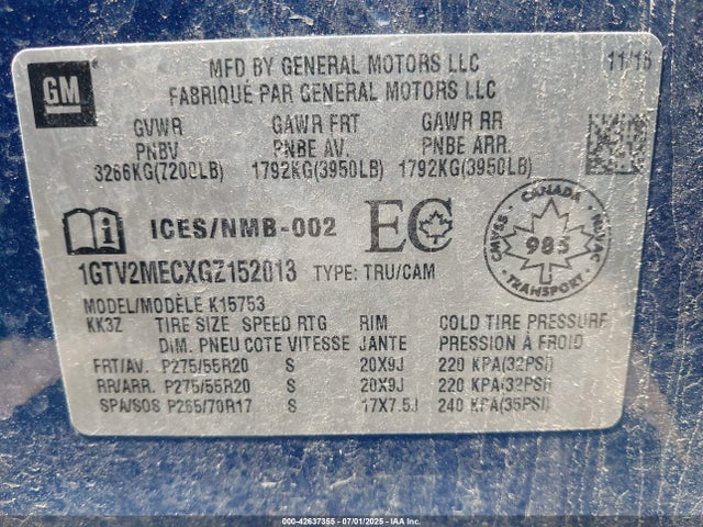 1GTV2MECXGZ152013 GMC l83 - sidi, vvt, afm, e85 max, aluminum