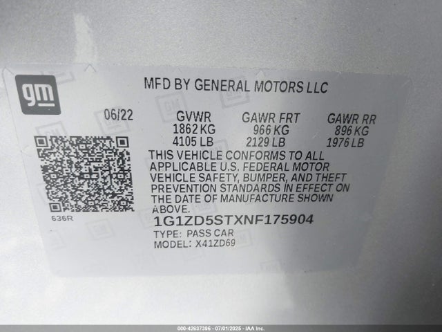 1G1ZD5STXNF175904 Chevrolet lfv - direct injection, variable valve timing, gen 1 gmna