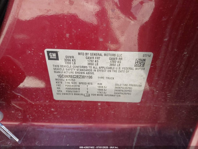 1GCVKREC2EZ381196 Chevrolet l83 - vvt, afm (active fuel management), aluminum