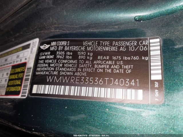 2006 MINI COOPER S WMWRE33536TJ40341 Photo 8