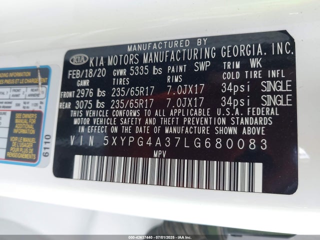 5XYPG4A37LG680083 KIA gdi theta-ii