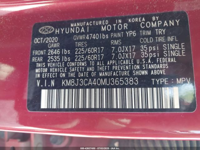 2021 HYUNDAI TUCSON KM8J3CA40MU365383 Photo 8