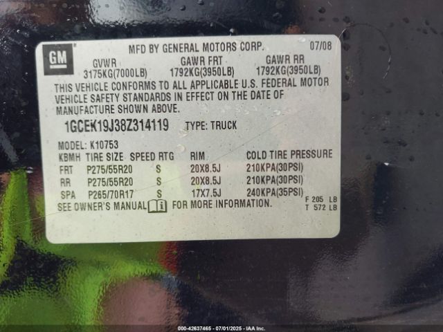 2008 CHEVROLET SILVERADO 1500 1GCEK19J38Z314119 Photo 8