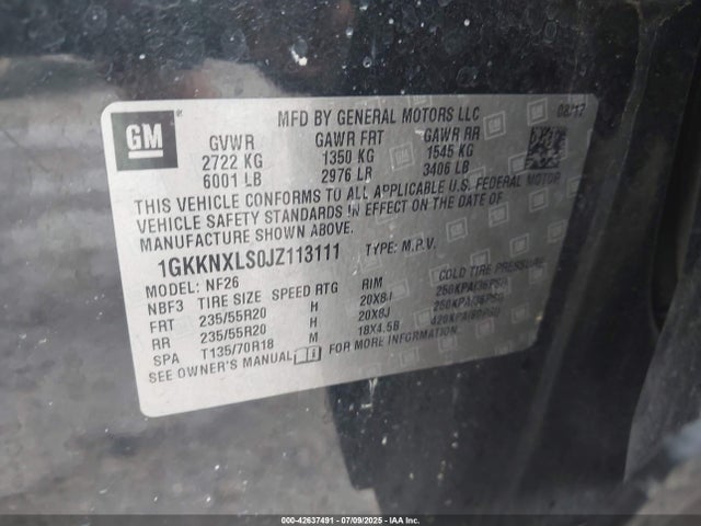 1GKKNXLS0JZ113111 GMC lgx - direct injection, variable valve timing, alum, gen 2