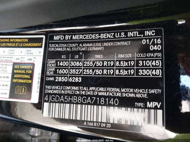 4JGDA5HB8GA718140 Mercedes-Benz m276